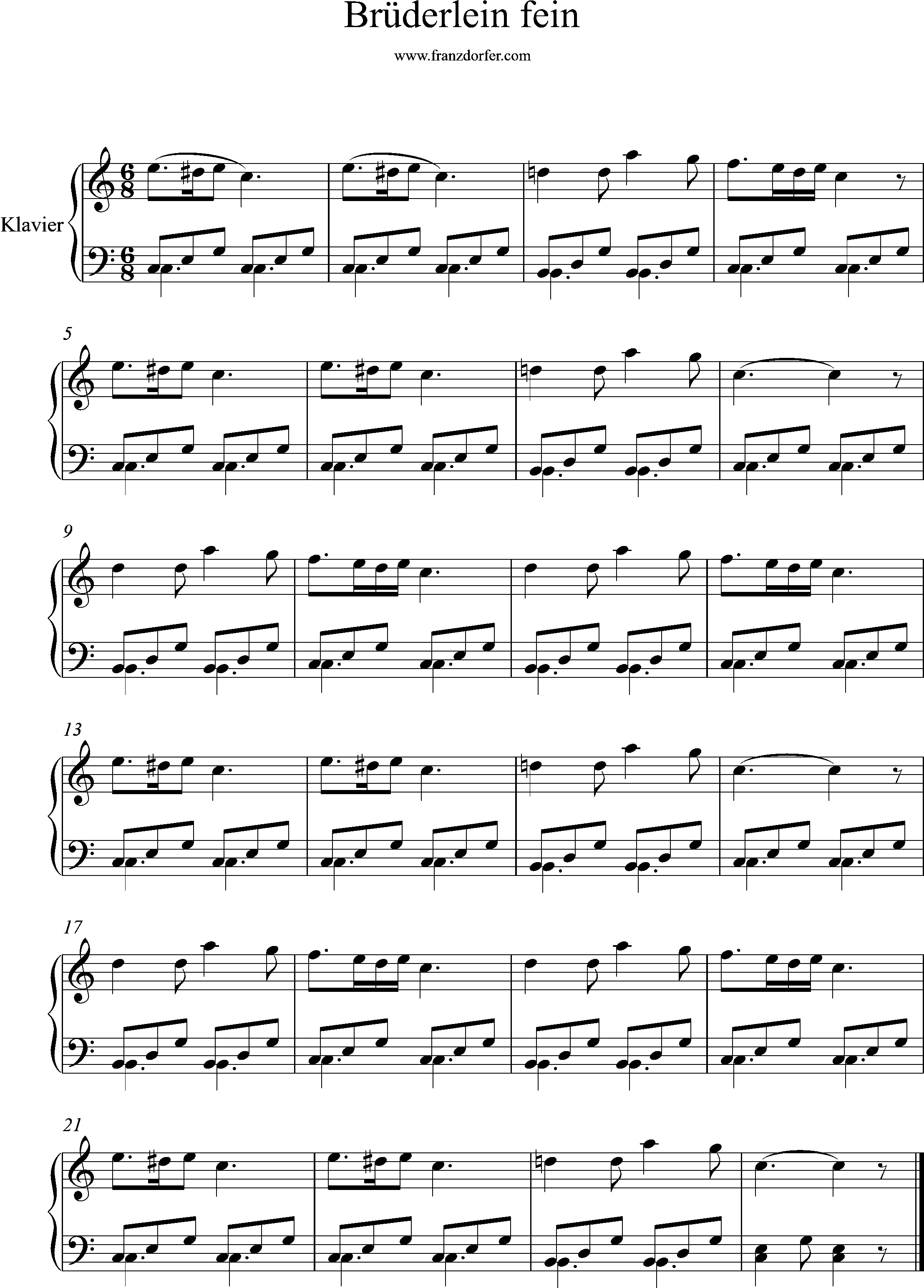klaviernoten, C-Dur, Brüderlein fein